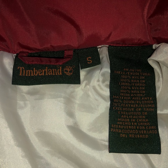 NWT Timberland mens Down Puffer Jacket size S Brick Red Stitched Tree logo - Picture 5 of 16
